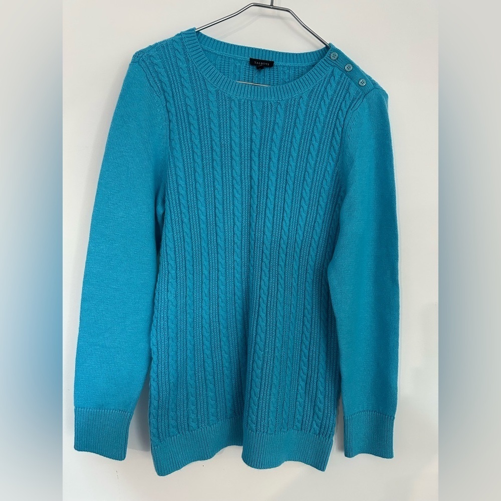 Talbots Light Blue Cable Knit Sweater - Picture 2 of 10